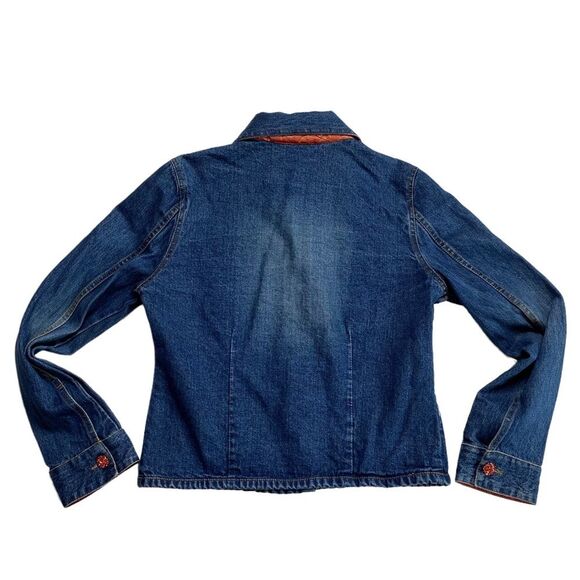 Vintage Bohemian Orange Jewel Button Blue Denim Trucker Jacket Sz S - Picture 7 of 16
